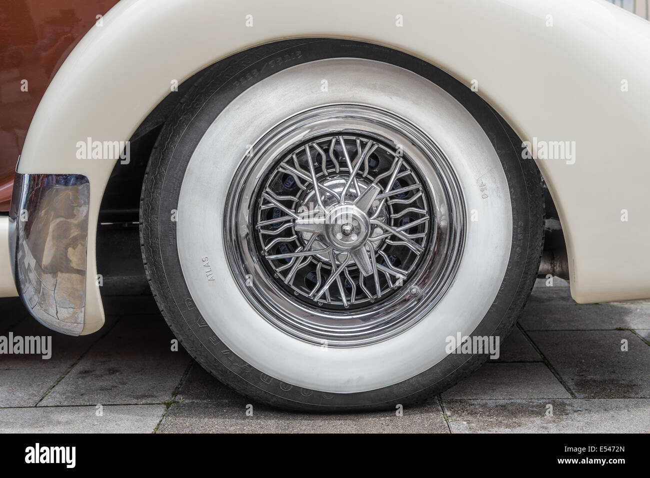 Vintage tire on the Auburn 851 Supercharged speedster Stock Photo
