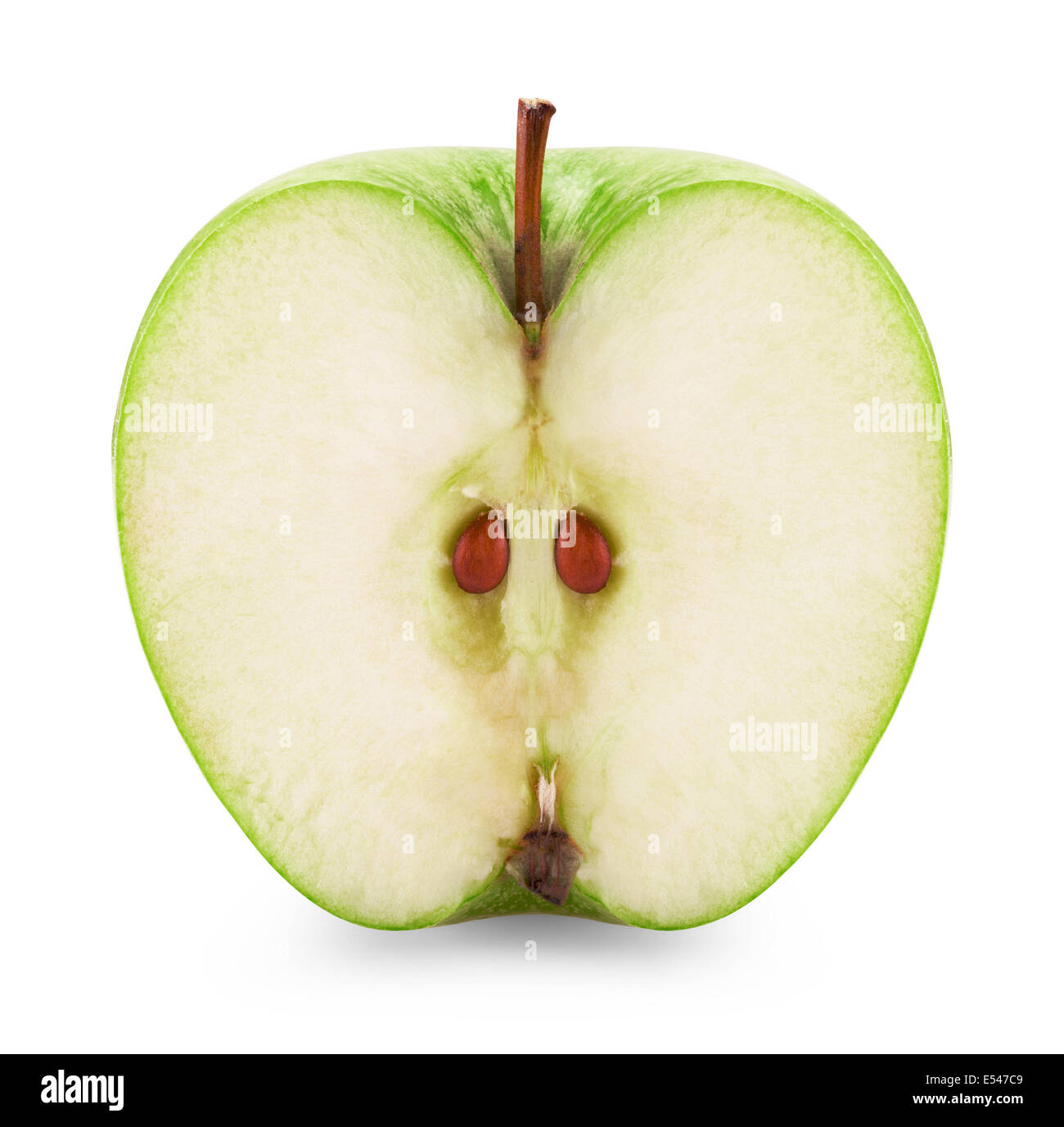 Green apple half on white background. Clipping Path Stock Photo