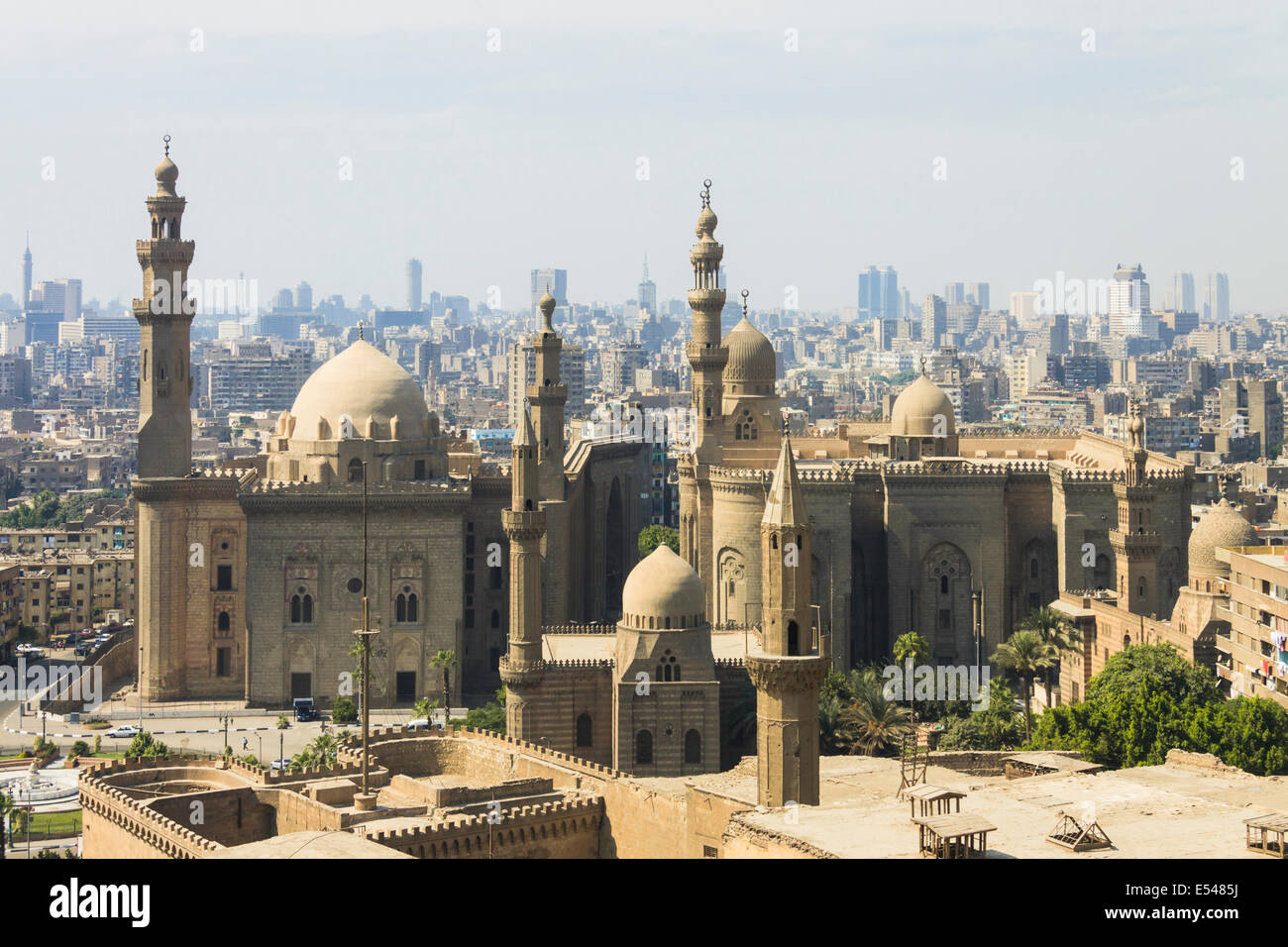 Sultan Hassan Madrassa and Al Rifai mosque from the Citadel. Cairo, Egypt. Stock Photo