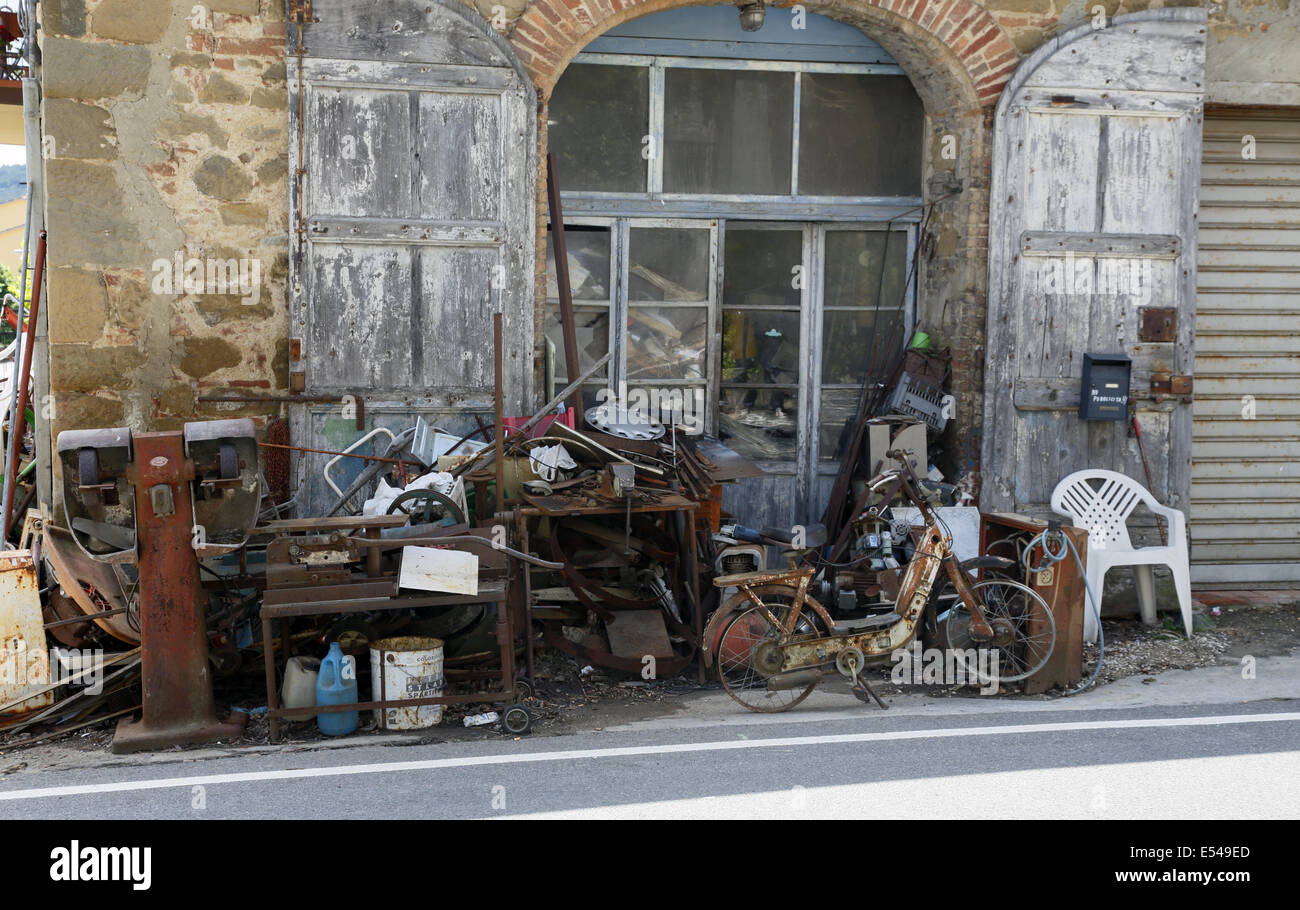 Junk shop in Tuscany Italy. Stock Photo