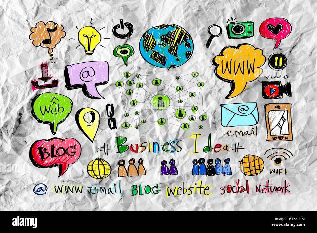 Hand doodle Business icon set idea design on crumpled paper Stock Photo ...