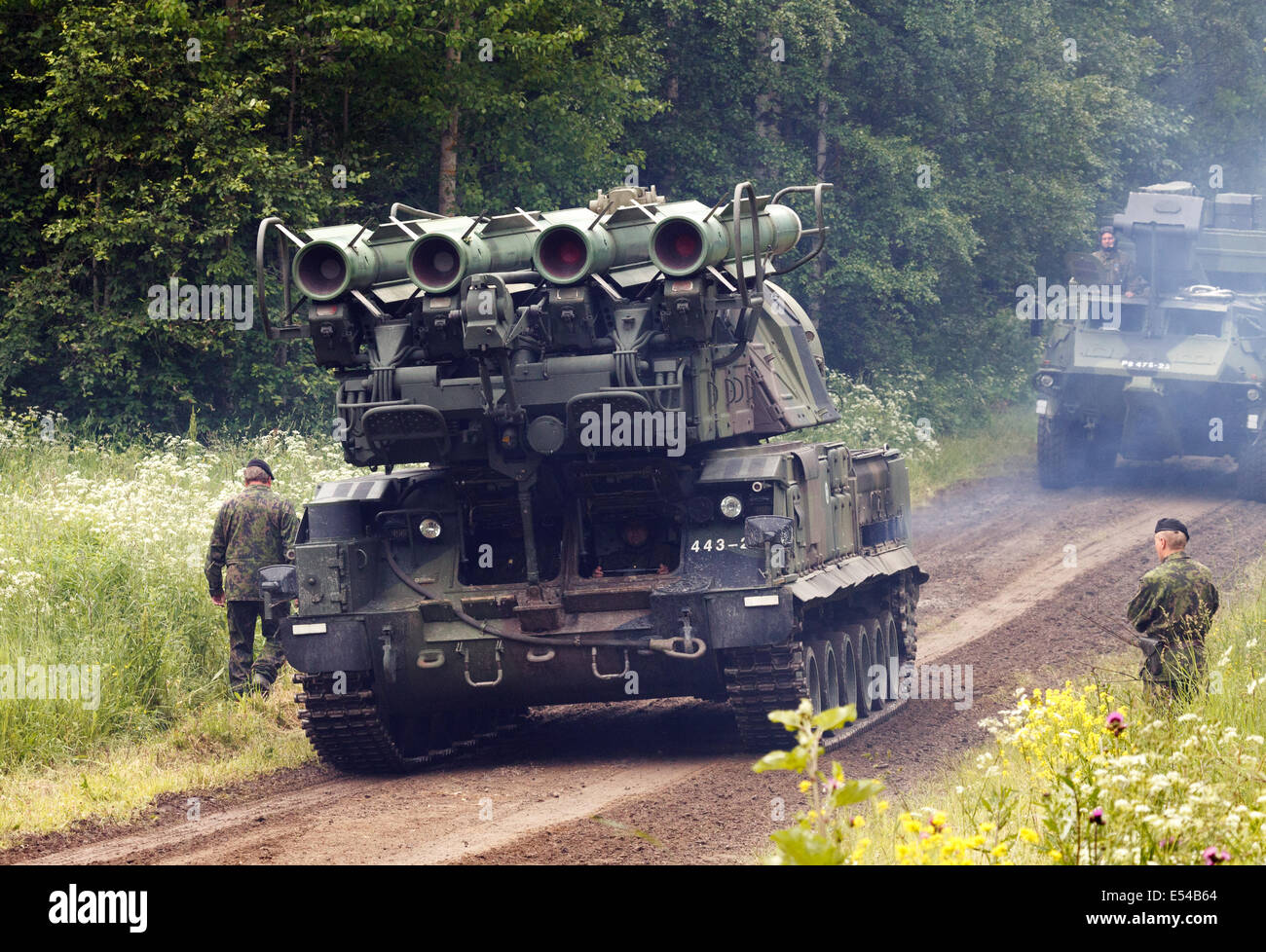Platform vehicle of the surface-to-air missile system Buk-M1 with its  quadruple launcher, here operated by the Finnish Army Stock Photo - Alamy