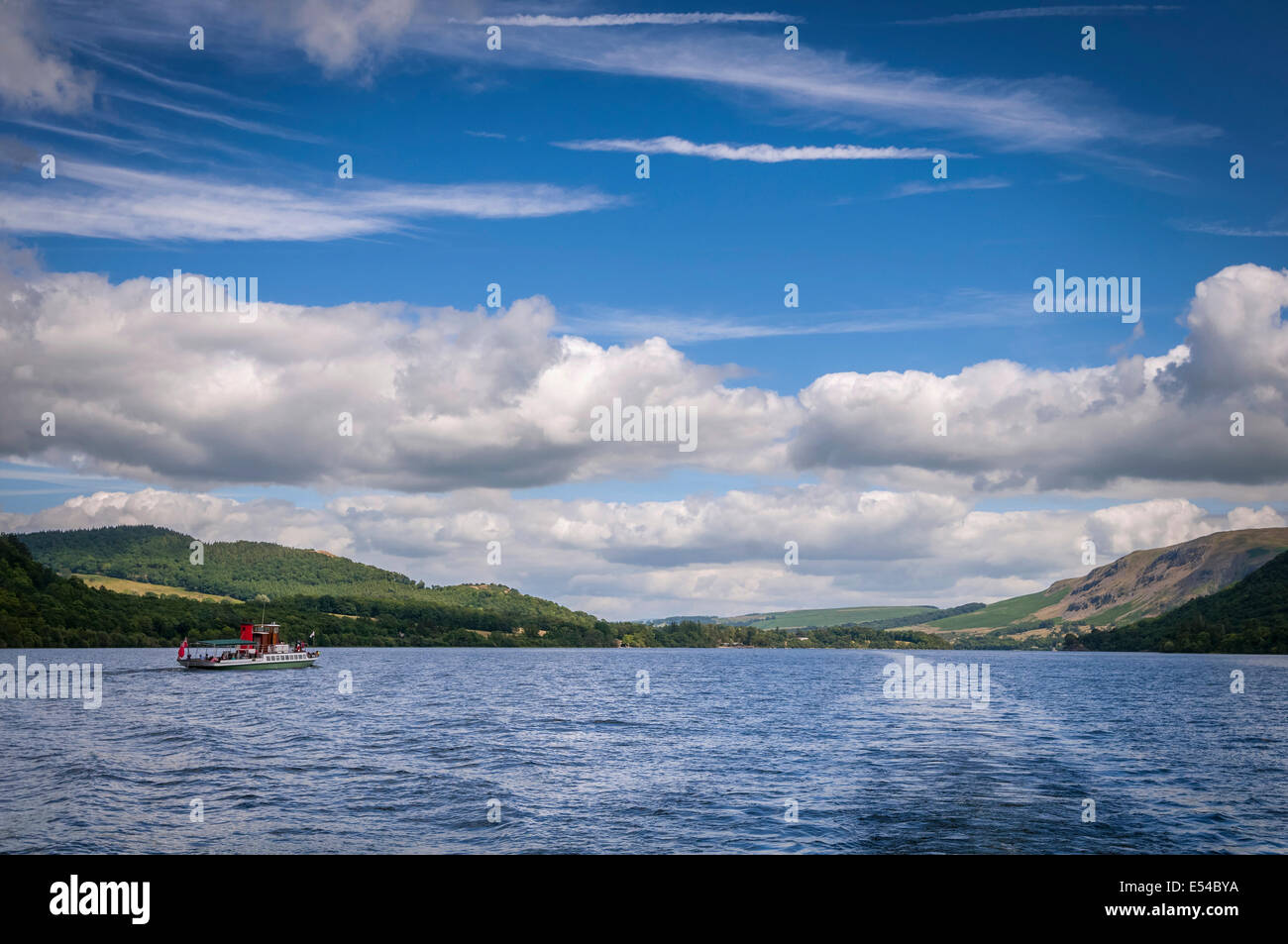 An Ullswater steamer on the lake in Cumbria North West England. Stock Photo