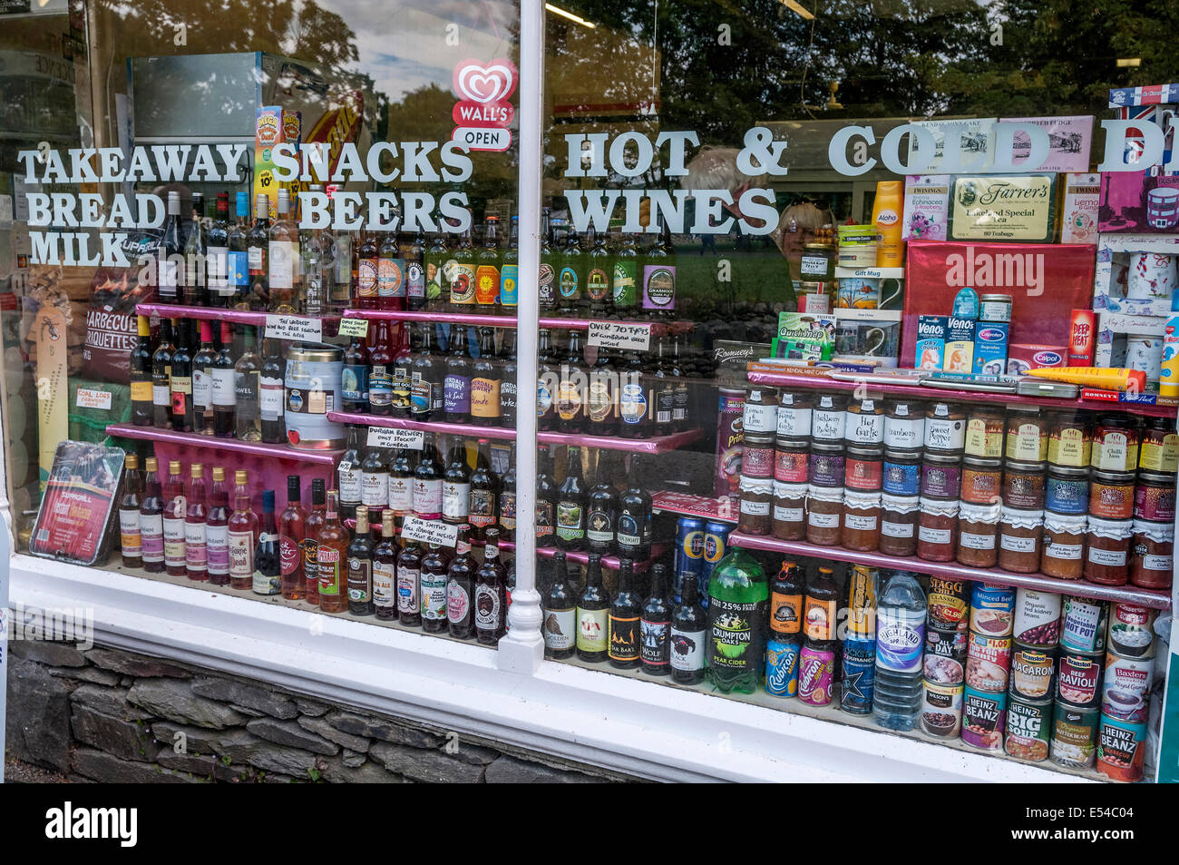 Ullswater Cumbria North West England. Shop front window Glenridding. Stock Photo