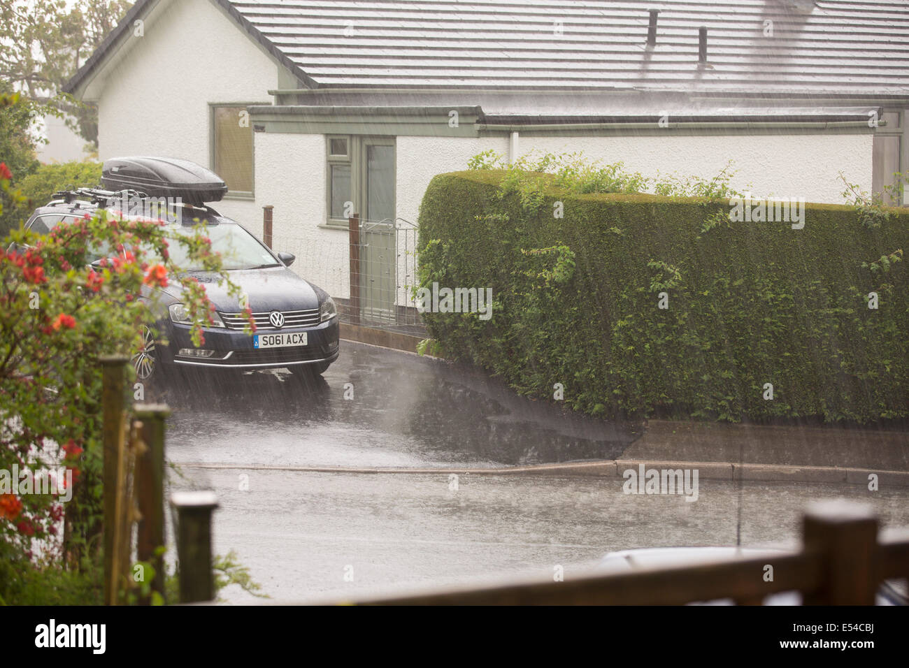 Torrential rain in Ambleside, Lake District, UK. Stock Photo