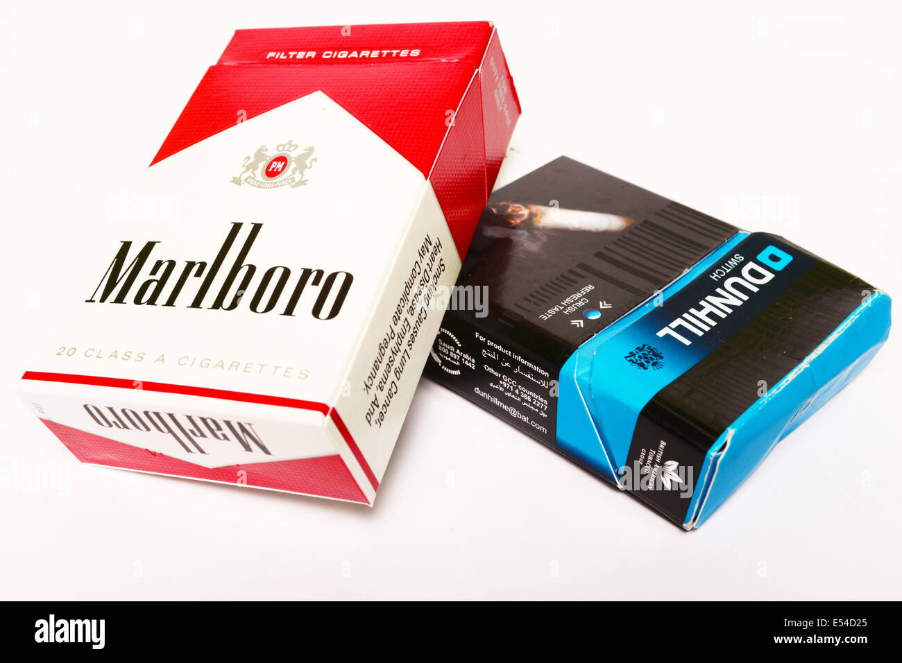 Packets of Marlboro and Dunhill Cigarettes Stock Photo