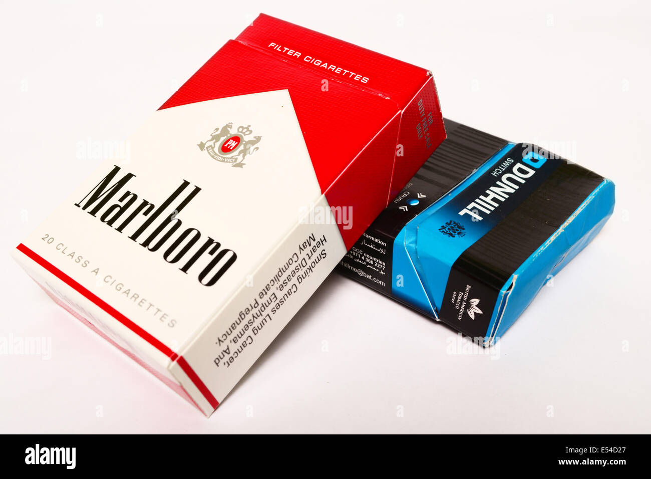 Packets of Marlboro and Dunhill Cigarettes Stock Photo