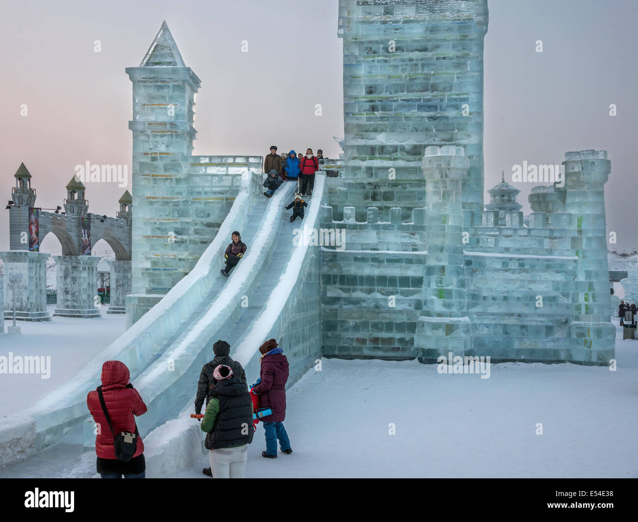 Ice slides, International Ice Festival, Harbin, China Stock Photo