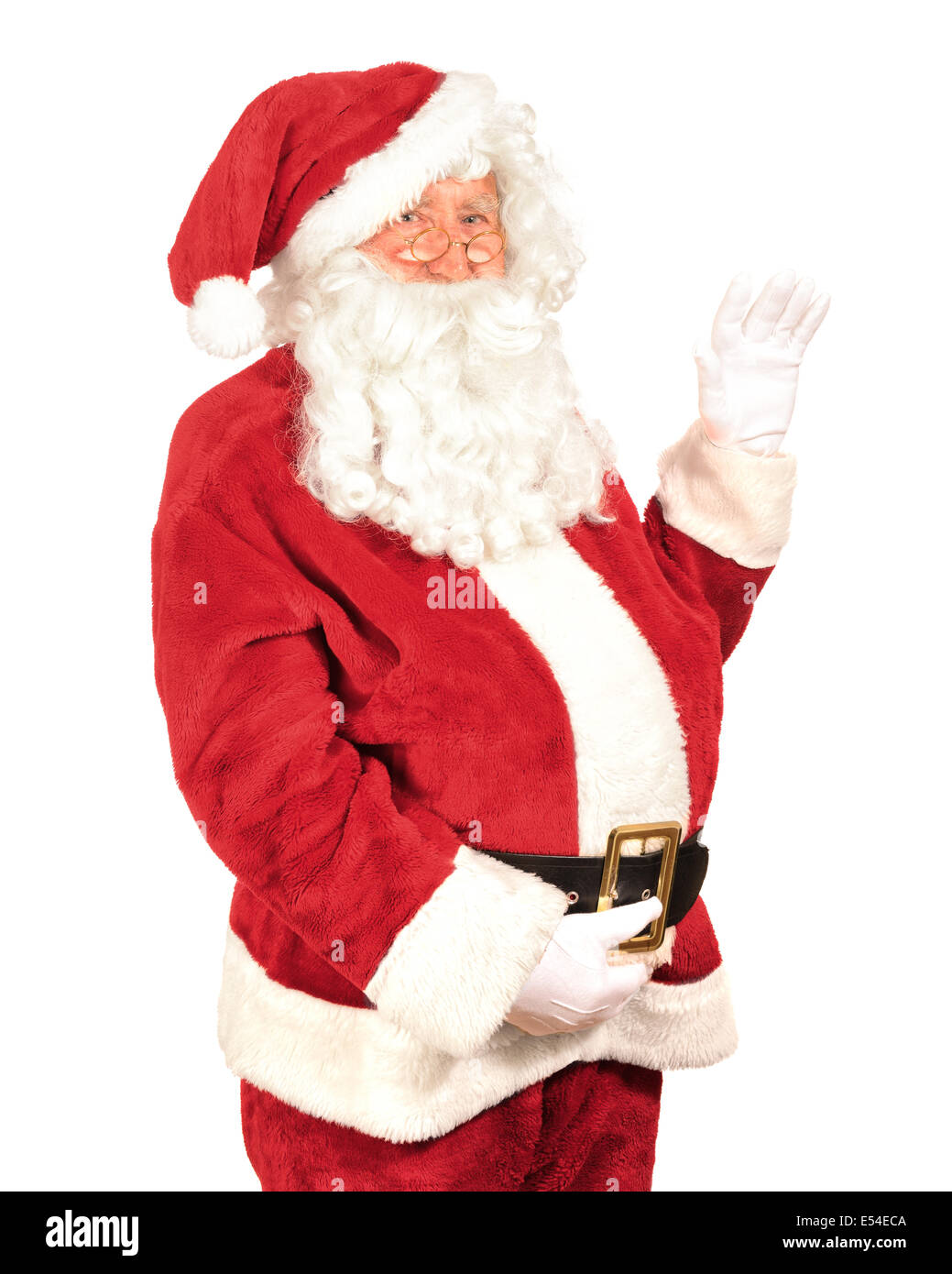 Santa Claus waving his hand on a white background Stock Photo