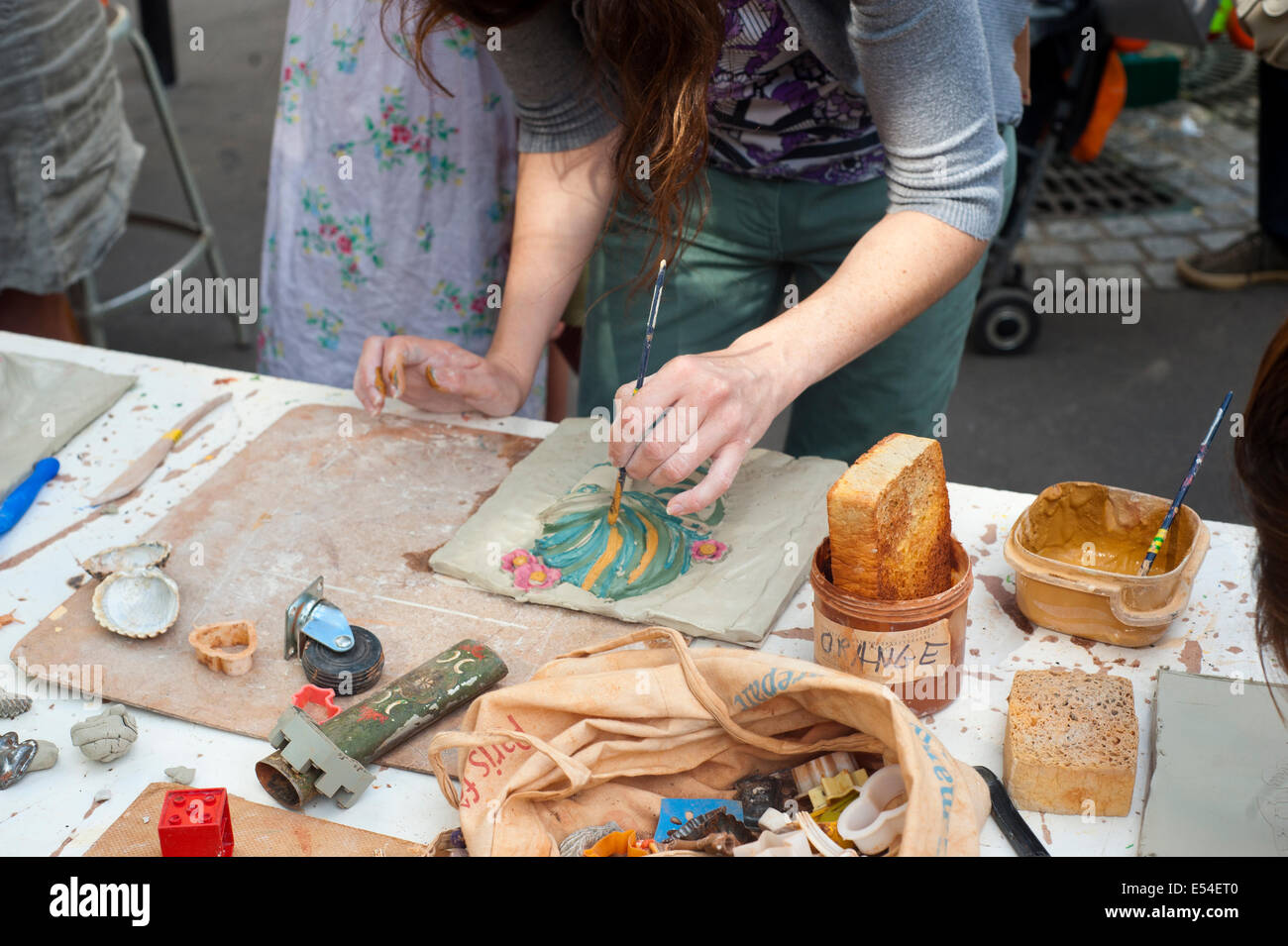 Paris France - Painting handicraft people Stock Photo