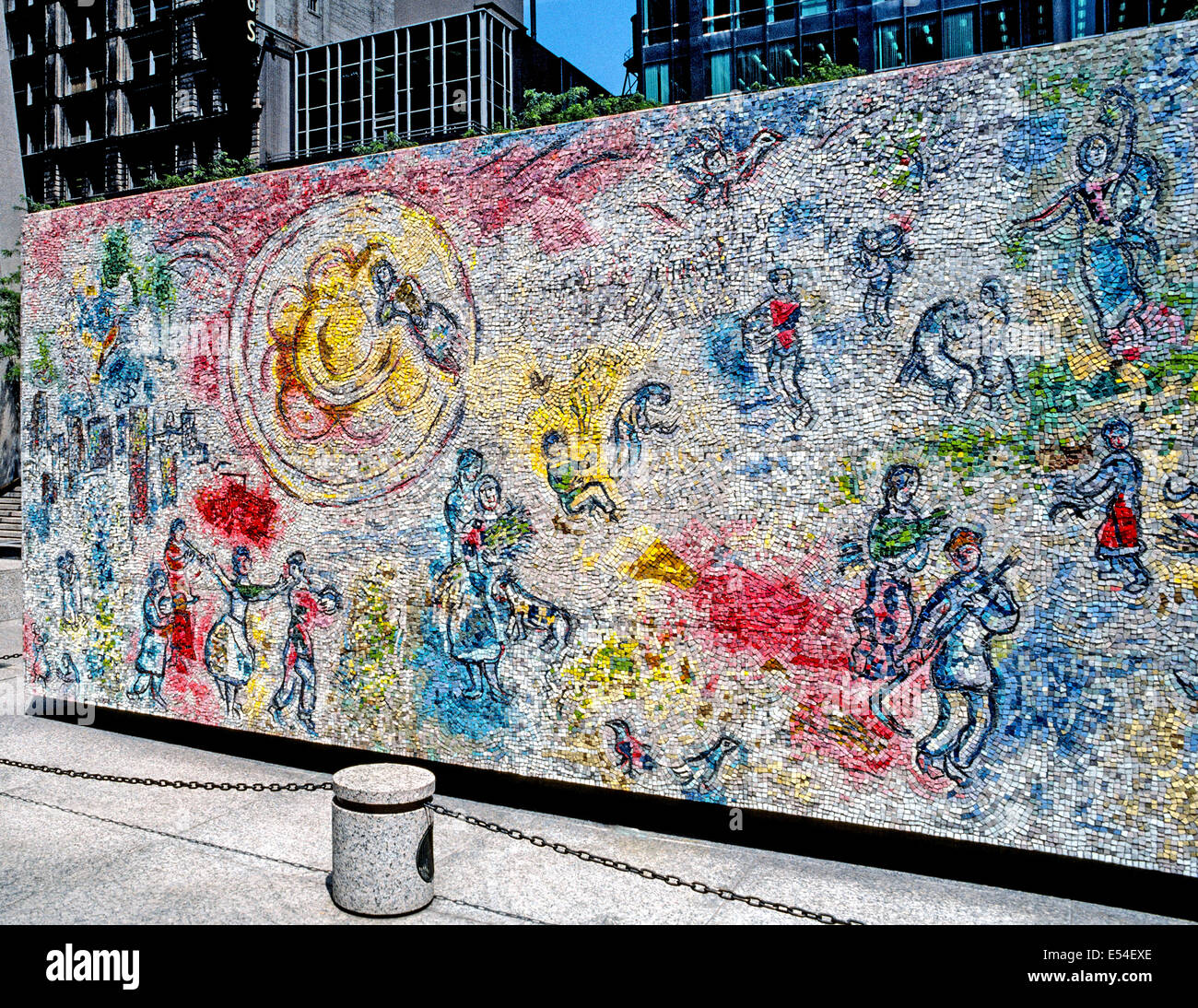 'The Four Seasons' mosaic by French artist Marc Chagall is one of the most monumental works of outdoor public art in Chicago, Illinois, USA. Stock Photo