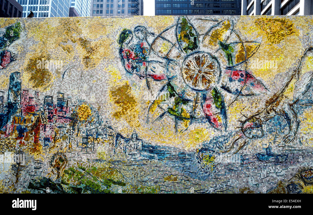 'The Four Seasons' mosaic by French artist Marc Chagall is one of the most monumental works of outdoor public art in Chicago, Illinois, USA. Stock Photo