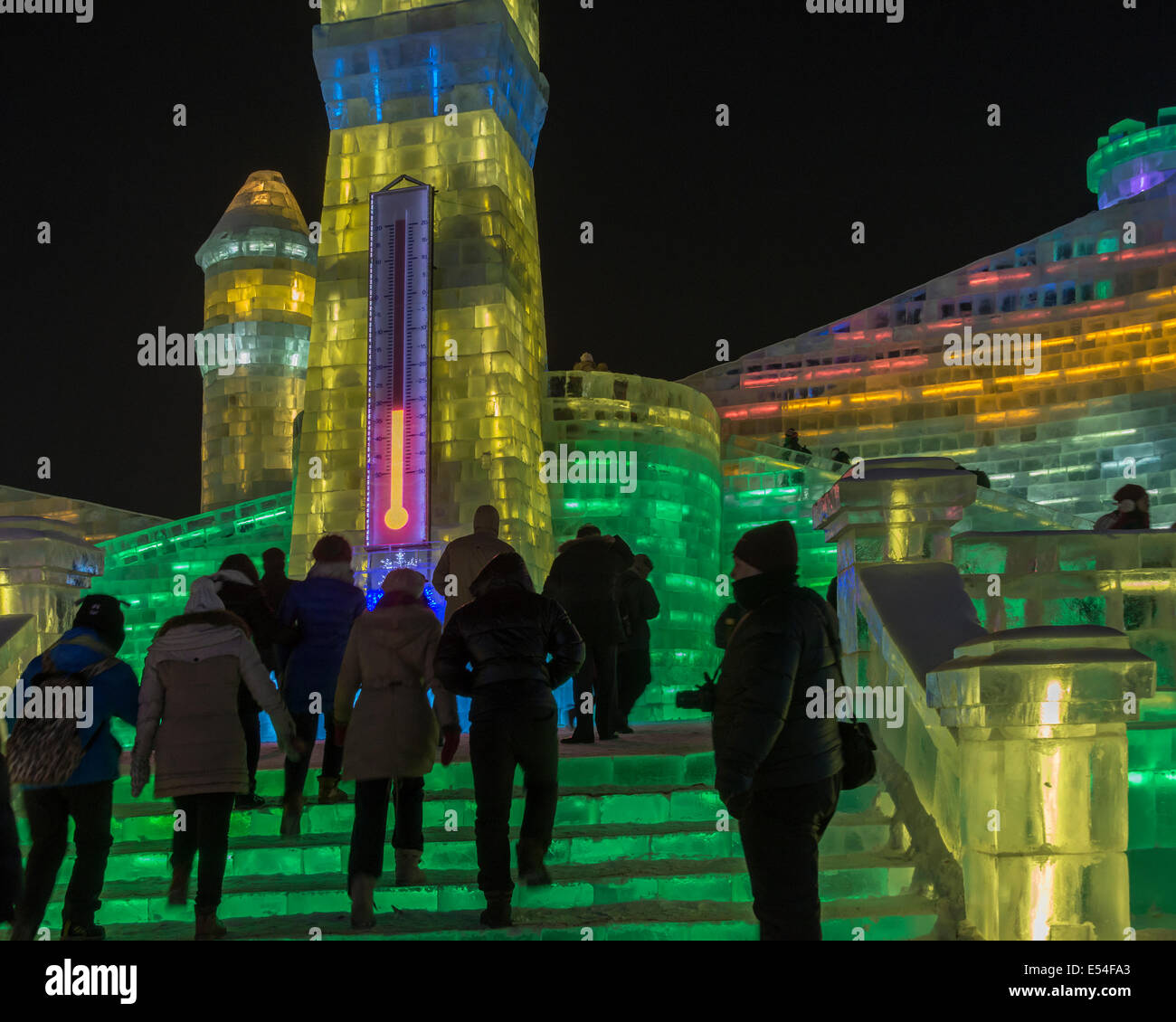 Thermometer showing -33oC at the International Ice Festival, Harbin, China, Stock Photo