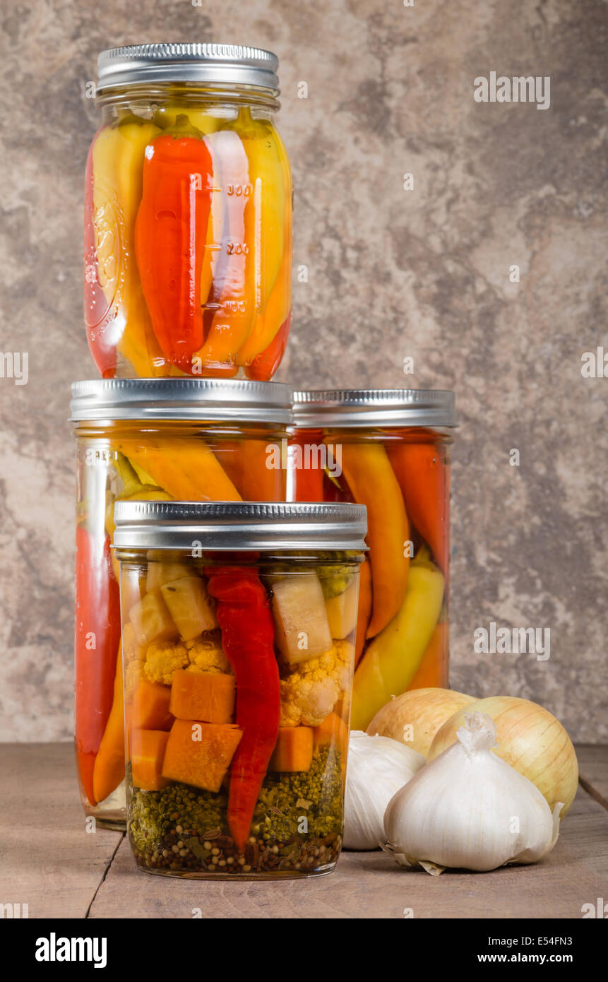 Homemade pickled hot peppers in mason jars Stock Photo Alamy
