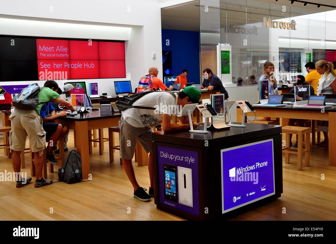 boston massachusetts people checking out new computers at the microsoft store out of stock