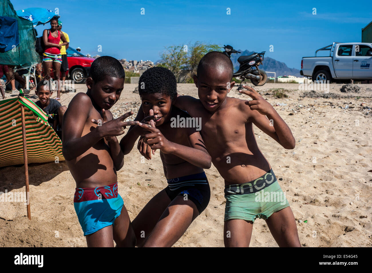 Young people on the beach in Mindelo, Sao Vicente Island, Cape Verde Stock  Photo - Alamy