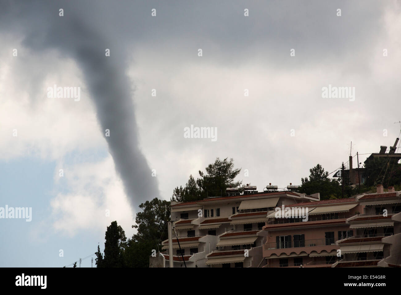 A tornado water spout casued by a severe thunder storm over Sivota, Greece, Stock Photo