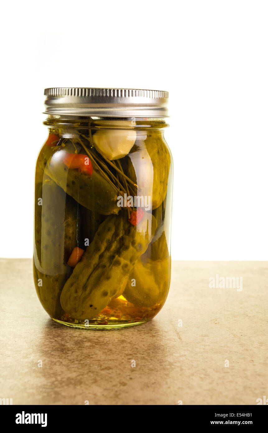 Homemade dill pickles in mason jars on a kitchen counter Stock Photo Alamy