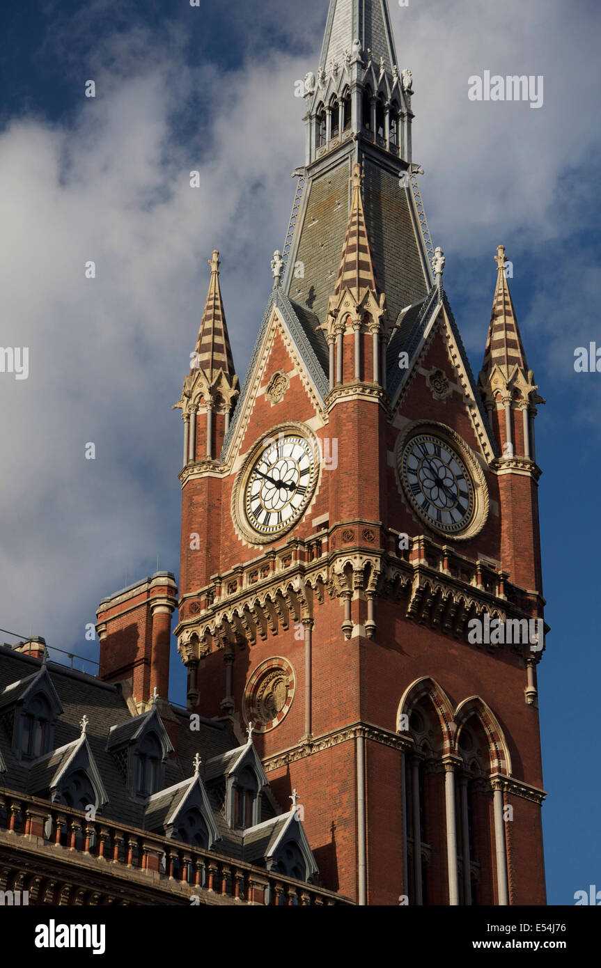 Architecture. The grandiose Victorian clock tower of St Pancras station