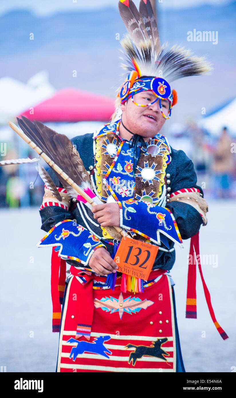 Native American man takes part at the 25th Annual Paiute Tribe Pow Wow Stock Photo