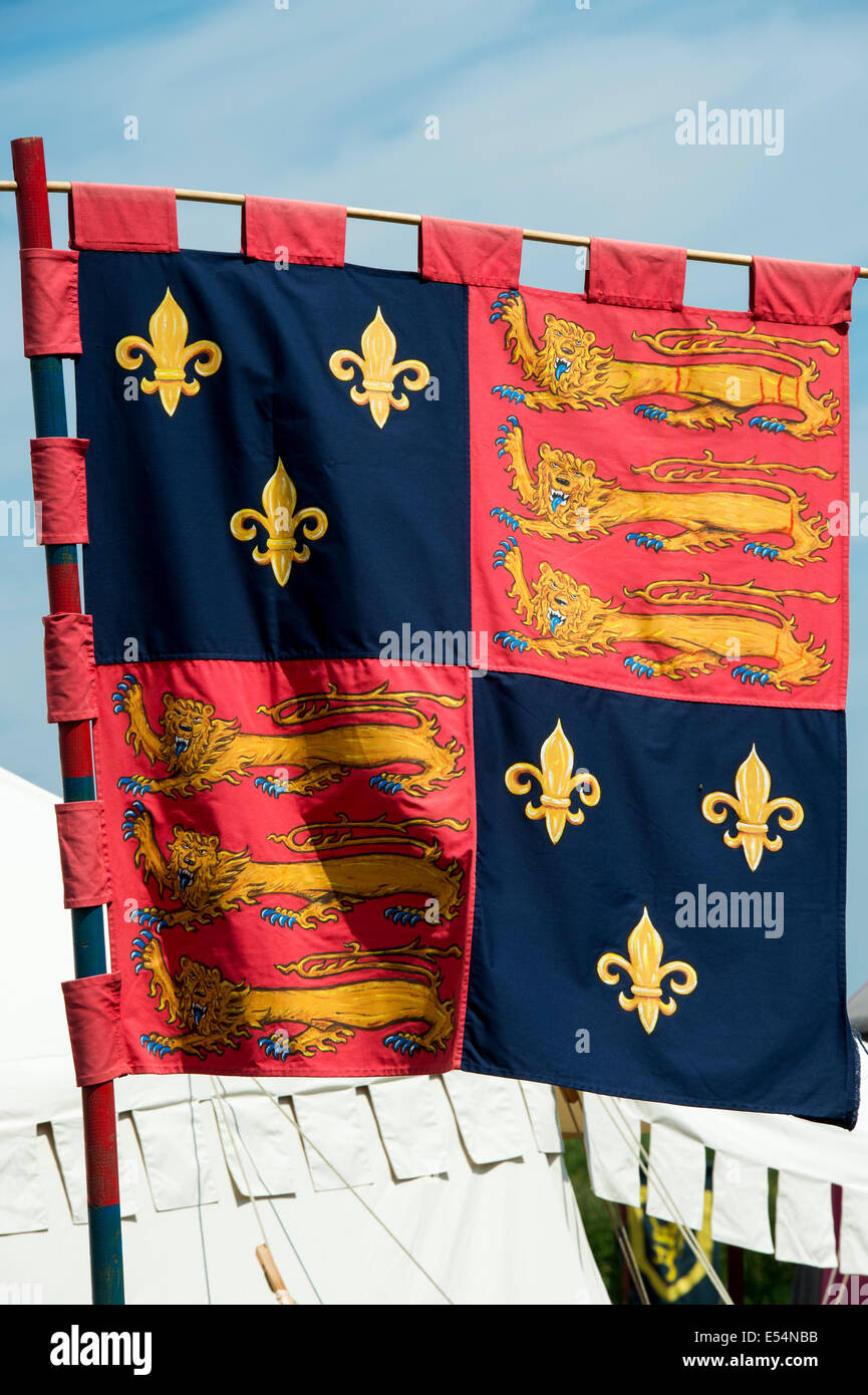 Coat of arms of England 1405-1603. Heraldic banner at Tewkesbury medieval festival Stock Photo