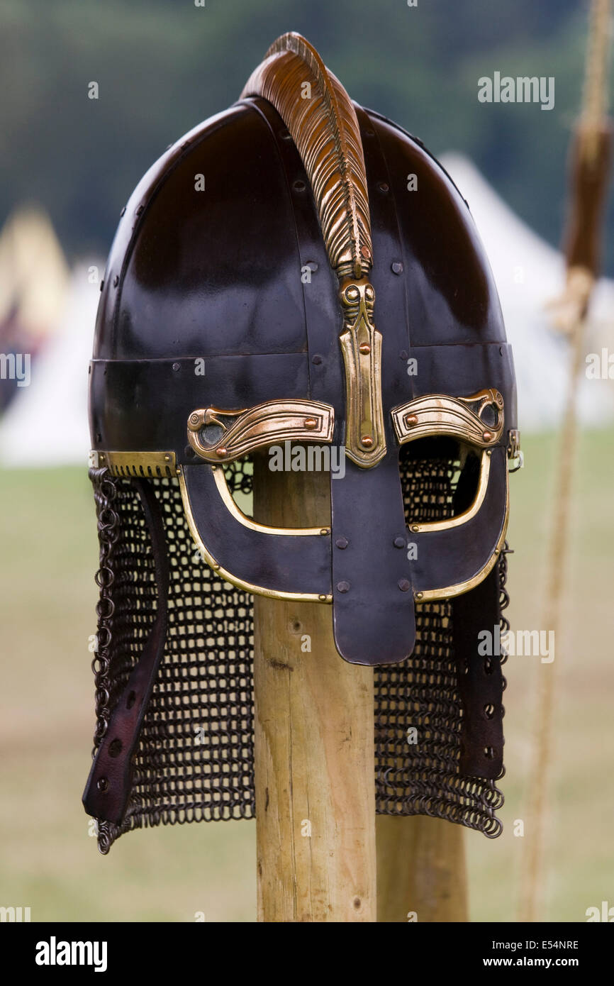 An Anglo Saxon Replica Helmet at a reenactment Festival Stock Photo - Alamy
