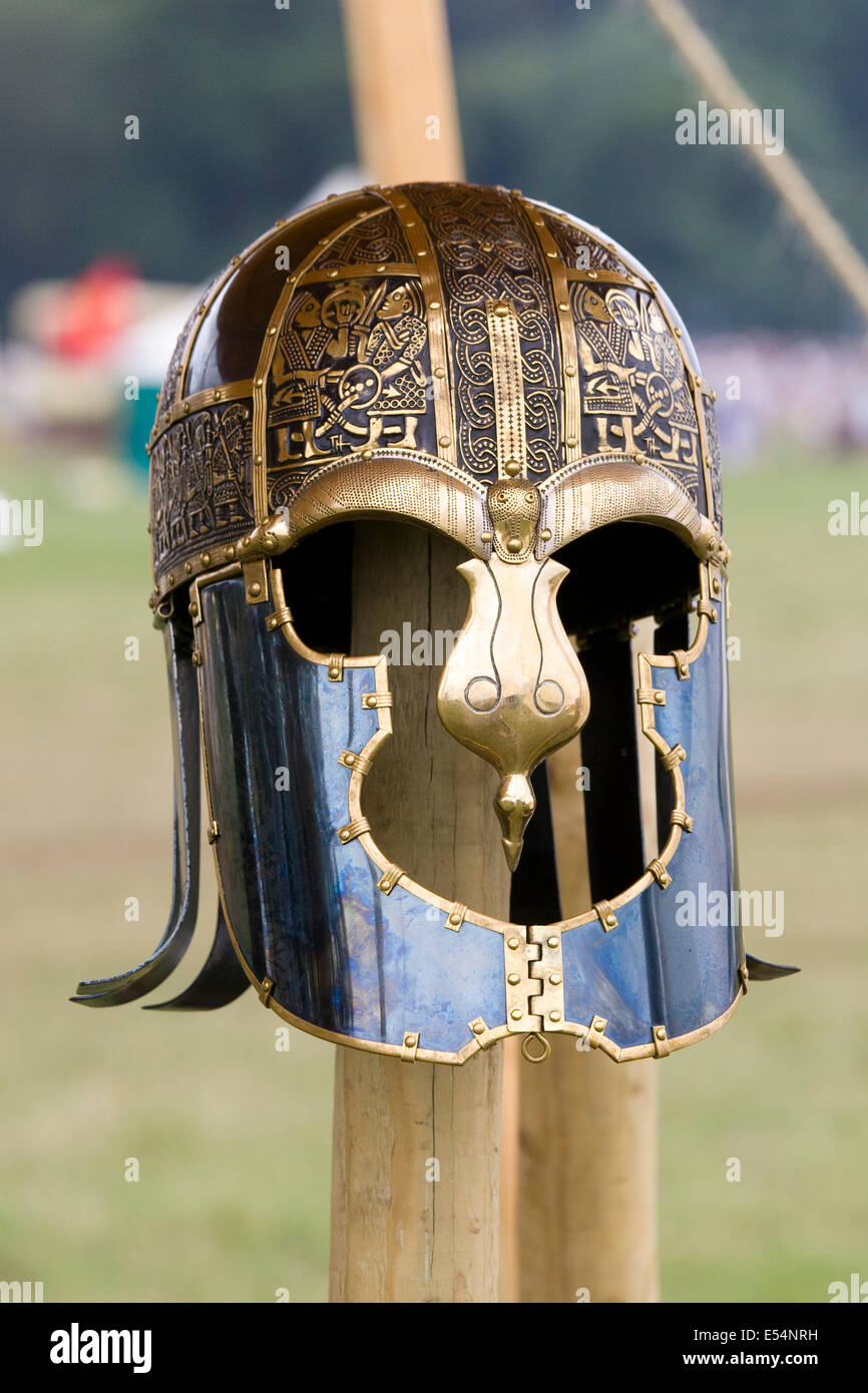 An Anglo Saxon Replica Helmet at a reenactment Festival Stock Photo - Alamy