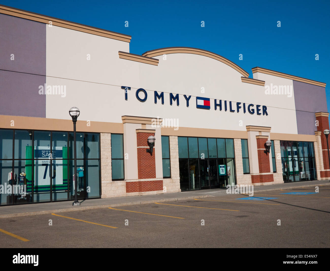 A Tommy Hilfiger factory outlet store at South Edmonton Common in Edmonton, Alberta, Canada. Stock Photo
