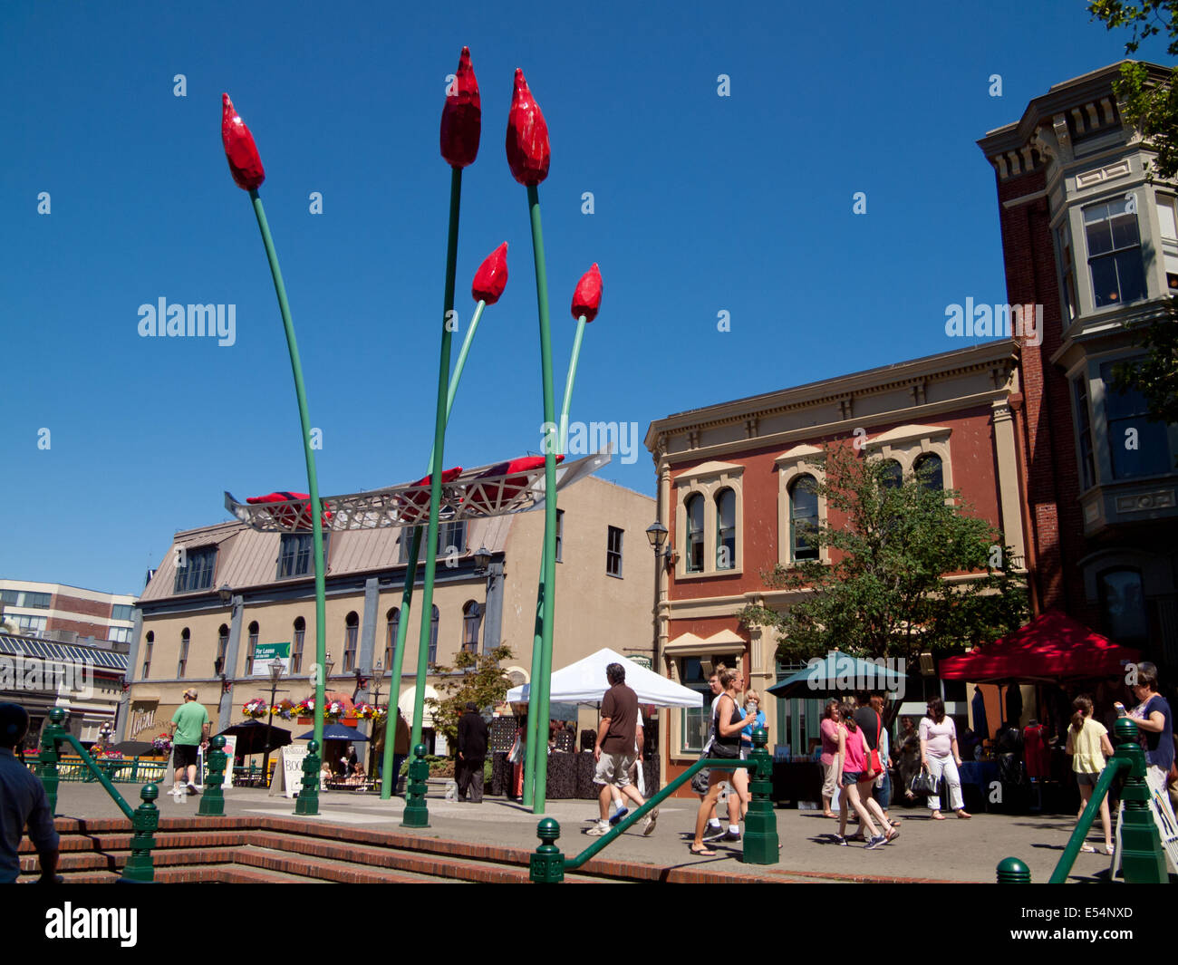 Bastion square tourists victoria british columbia hires stock