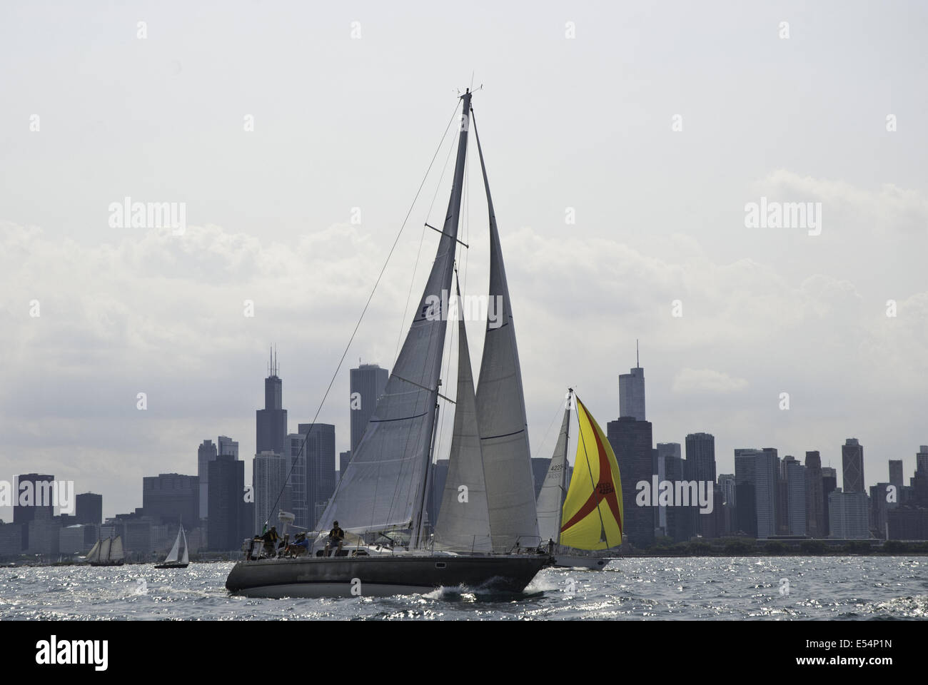 Chicago, IL, USA. 18th July, 2014. Cruising fleets of the Race to Mackinac began their333 mile journey on Friday July 18, 2014. More than 300 boats are entered in this 106th running of Race. The time lapse record was set by Roy Disney's boat Pyewacket in 2002. © Karen I. Hirsch/ZUMA Wire/ZUMAPRESS.com/Alamy Live News Stock Photo