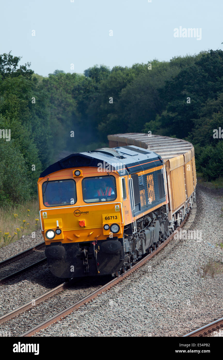 GBRf class 66 diesel locomotive pulling a freight train at Hatton North Junction, Warwickshire, UK Stock Photo