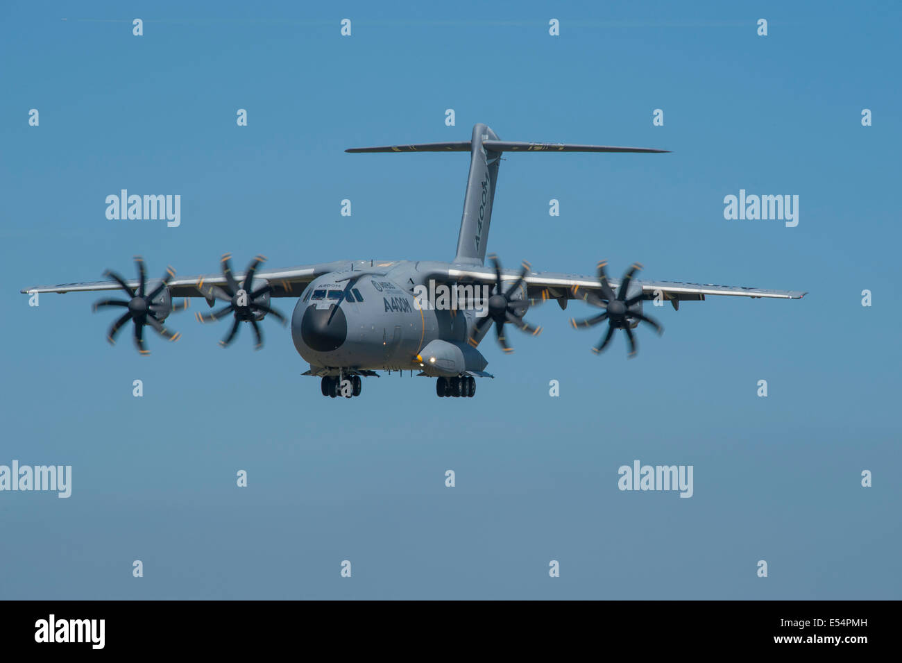 Airbus A400M military transport aircraft demonstration at the Farnborough International Airshow 2014 Stock Photo