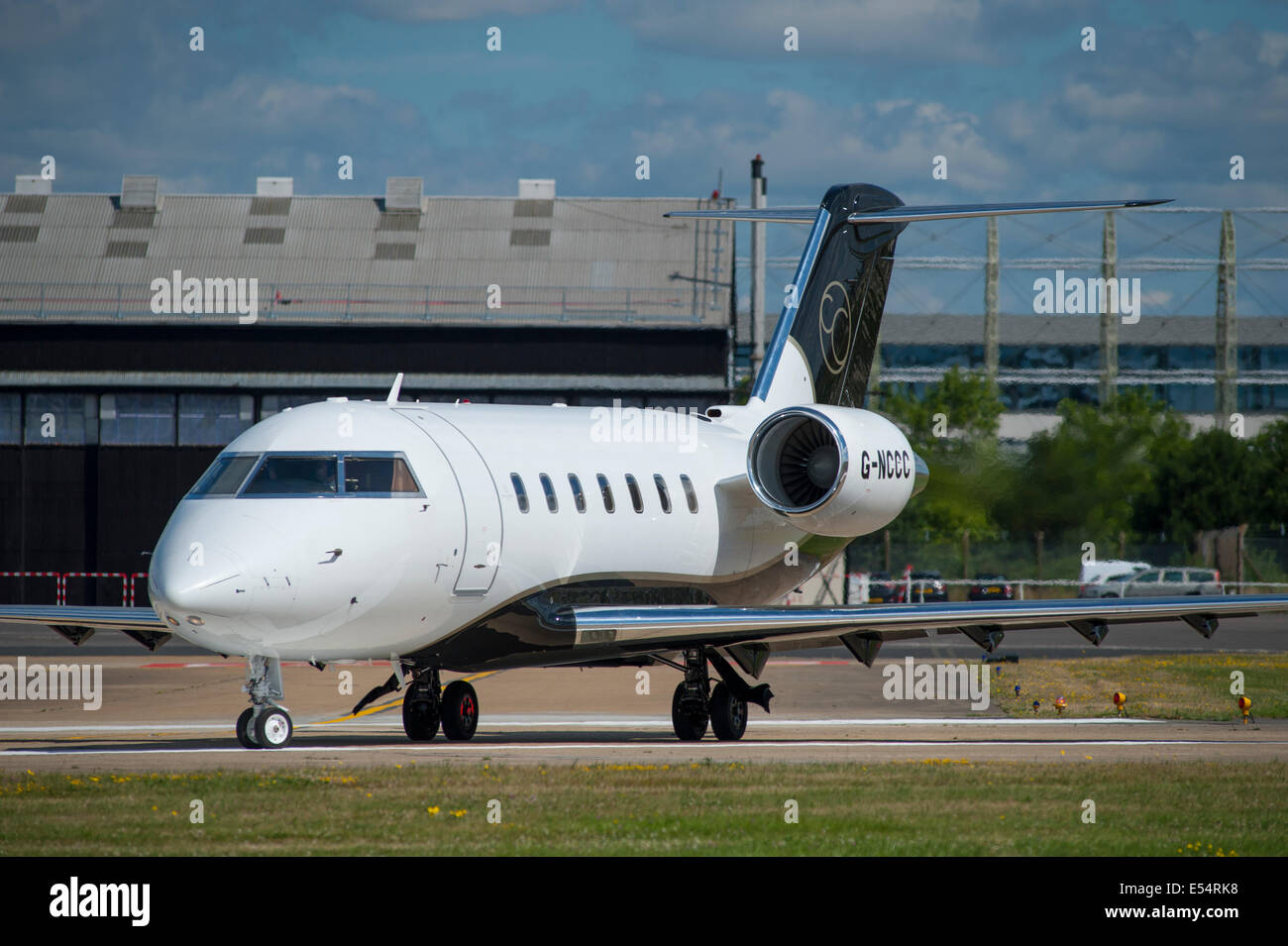 Canadair Challenger 605 jet VIP aircraft G-NCCC at Farnborough International Airshow 2014 Stock Photo