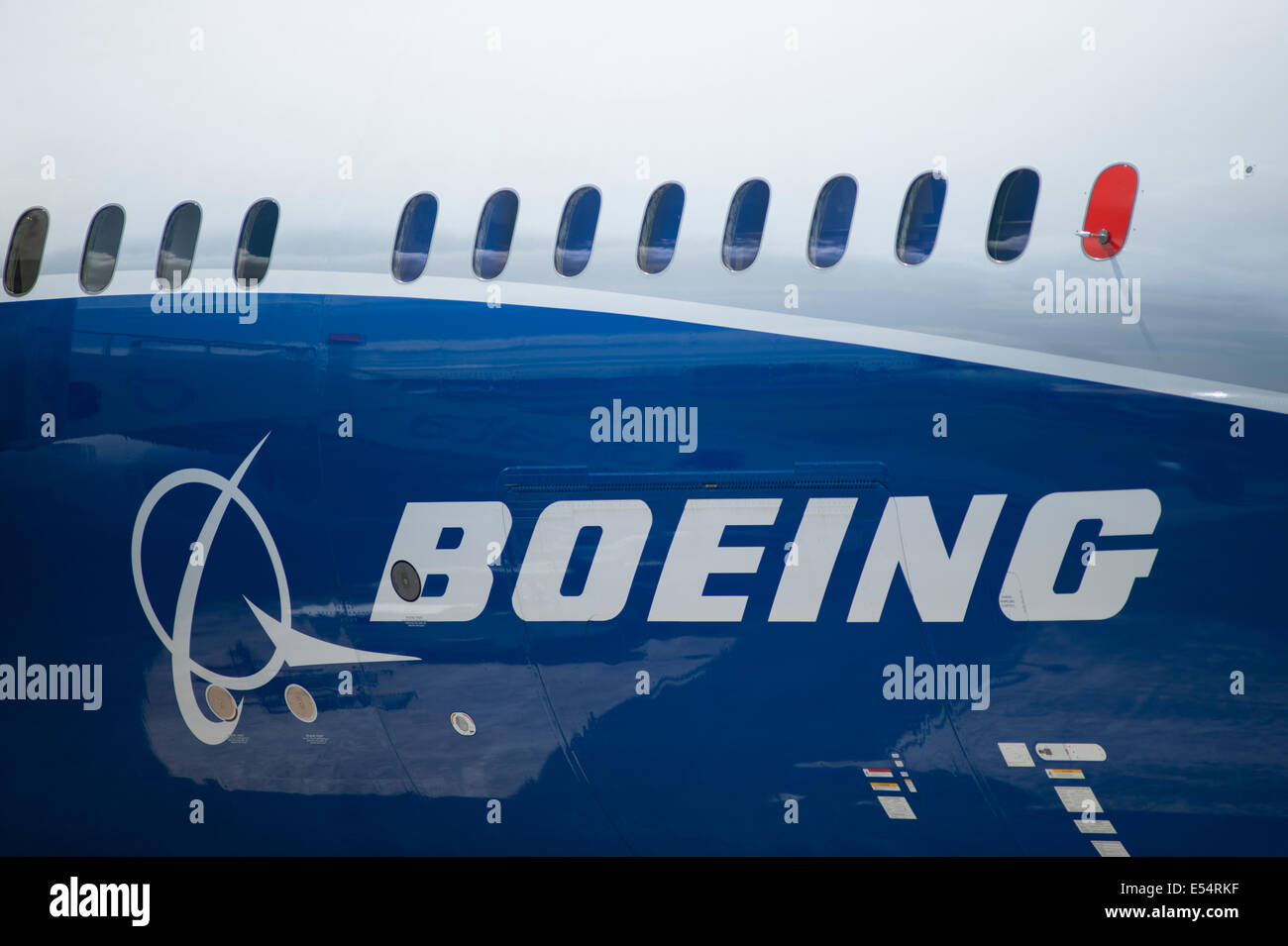 Boeing Dreamliner Fuselage logo, Farnborough International Airshow 2014 Stock Photo