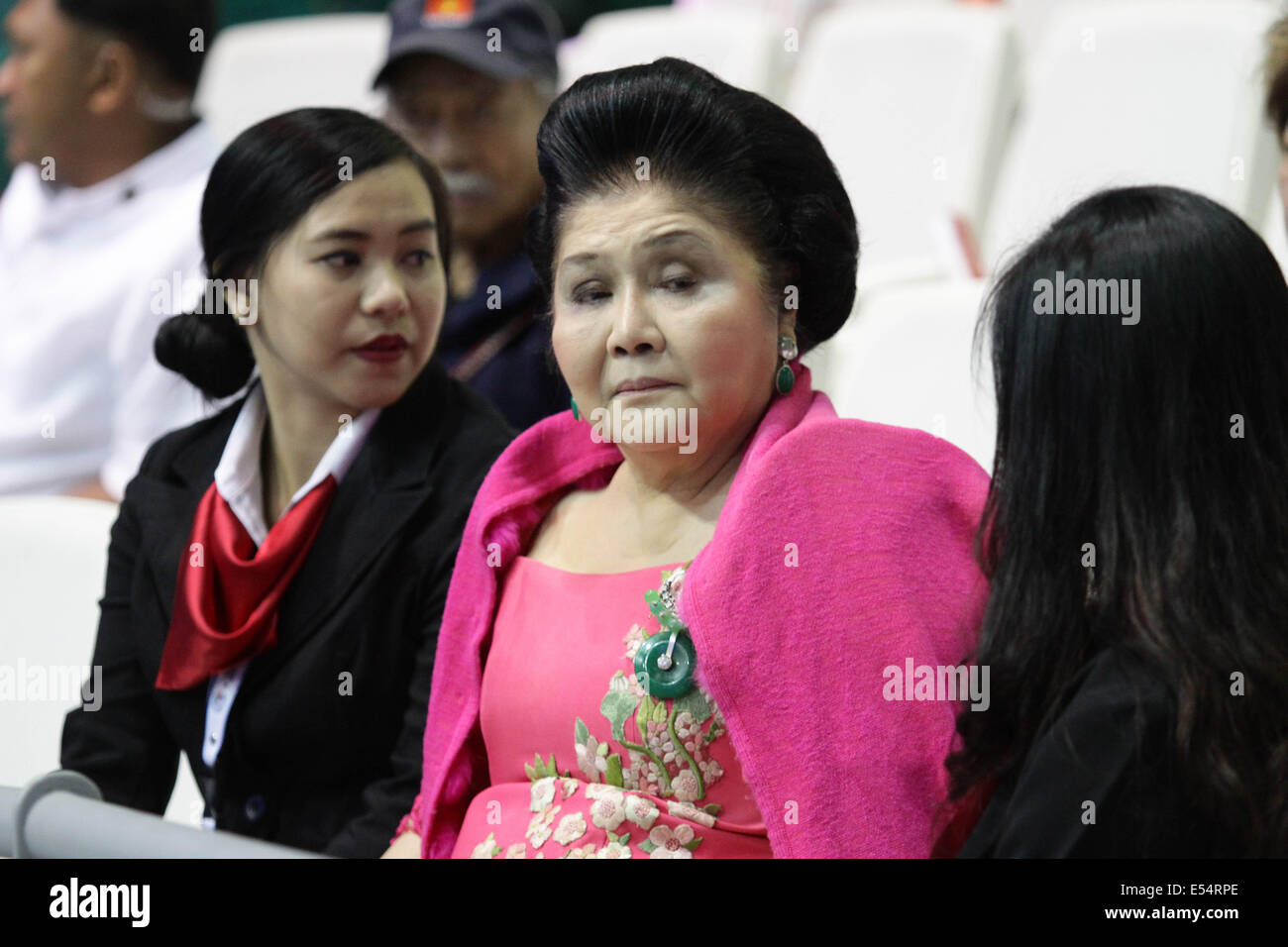 Bulacan, Philippines. 21st July, 2014. Bulacan, Philippines - Imelda Marcos, widow of former Philippine President Ferdinand Marcos, attends the inauguration of the Philippine Arena on July 21, 2014. The inauguration of the multi-purpose complex was lead by Inglesia Ni Cristo Executive Minister Brother Eduardo V. Manalo and President Benigno Aquino III. The Philippine Arena, touted as the world's largest domed arena with a 55,000 seating capacity whose construction cost over $200 million is built to withstand strong earthquakes and super typhoon winds. Credit:  ZUMA Press, Inc./Alamy Live News Stock Photo
