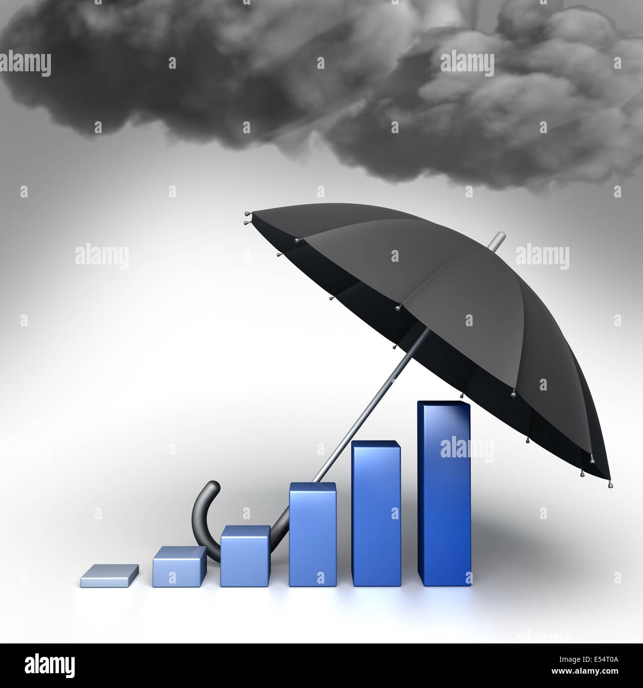 Umbrella protects Economic chart from bad weather. Conceptual illustration Stock Photo