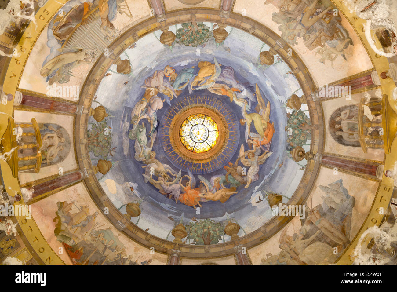 Art Nouveau style painting inside dome of Terme Tettuccio, Montecatini Terme, Tuscany, Italy, Europe Stock Photo