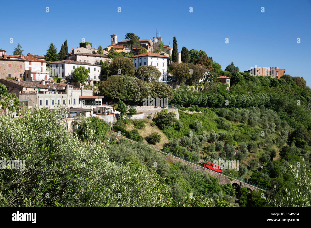 Funicular below hill top town, Montecatini Alto, Tuscany, Italy, Europe Stock Photo