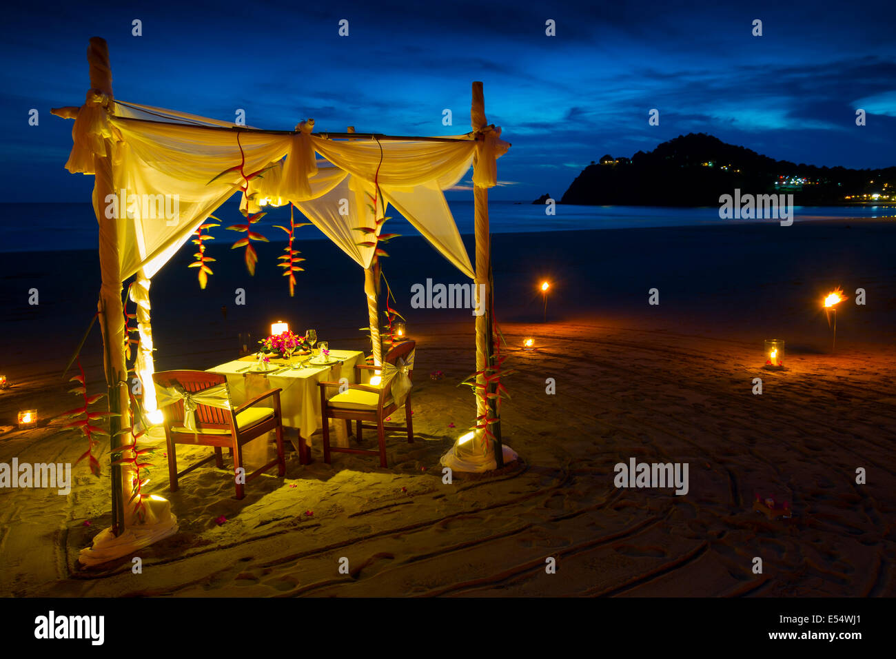 Romantic dinner. Ao kantiang. Ko Lanta island. Krabi province, Thailand, Asia. Stock Photo