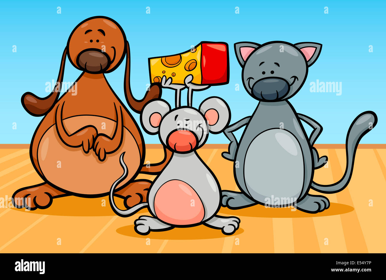 Cartoon Illustration Of Cute Dog Cat And Mouse Pets Characters Stock Photo Alamy