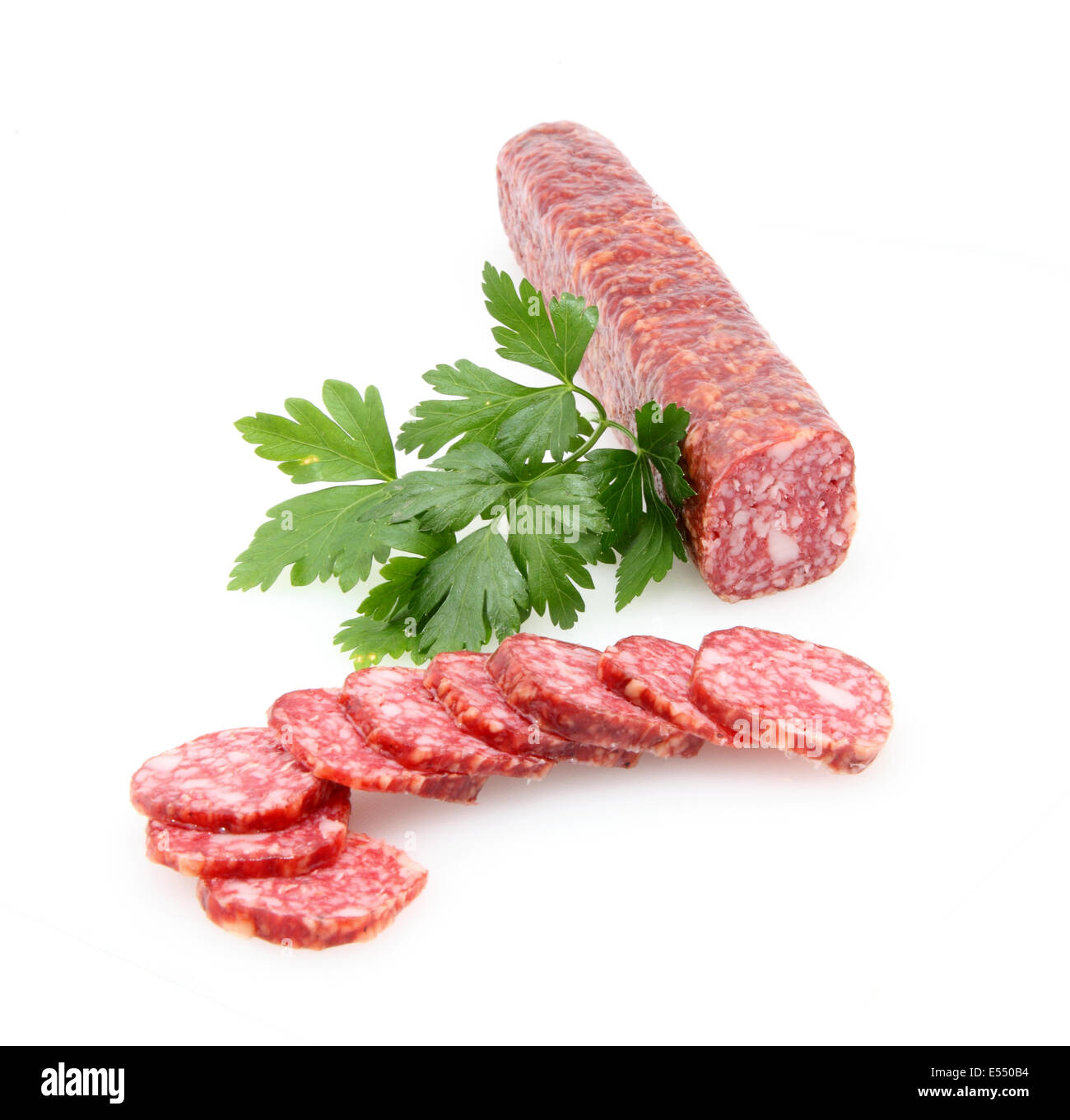 salami isolated on white background Stock Photo Alamy