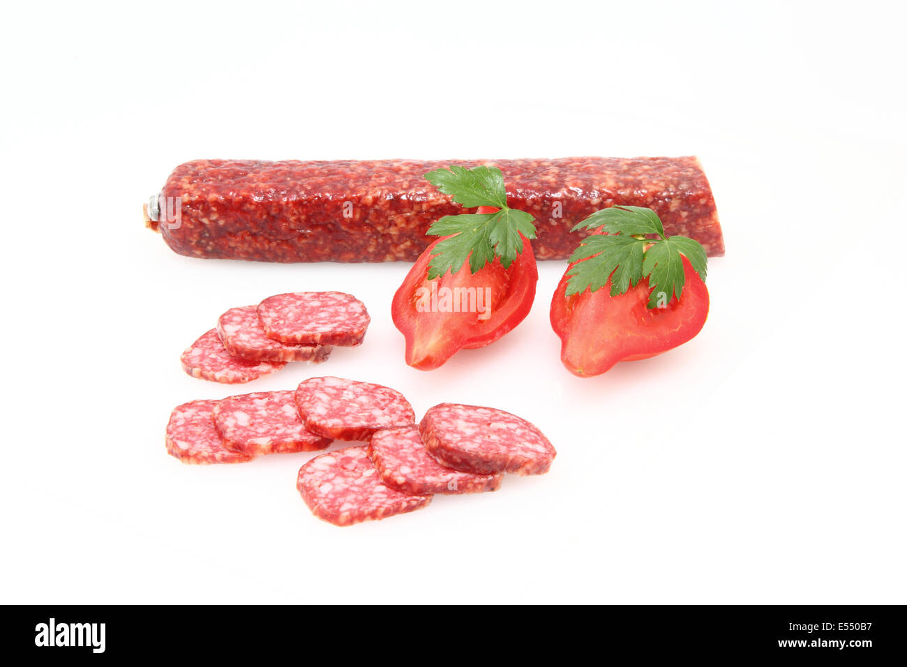 salami with tomato and parsley Stock Photo