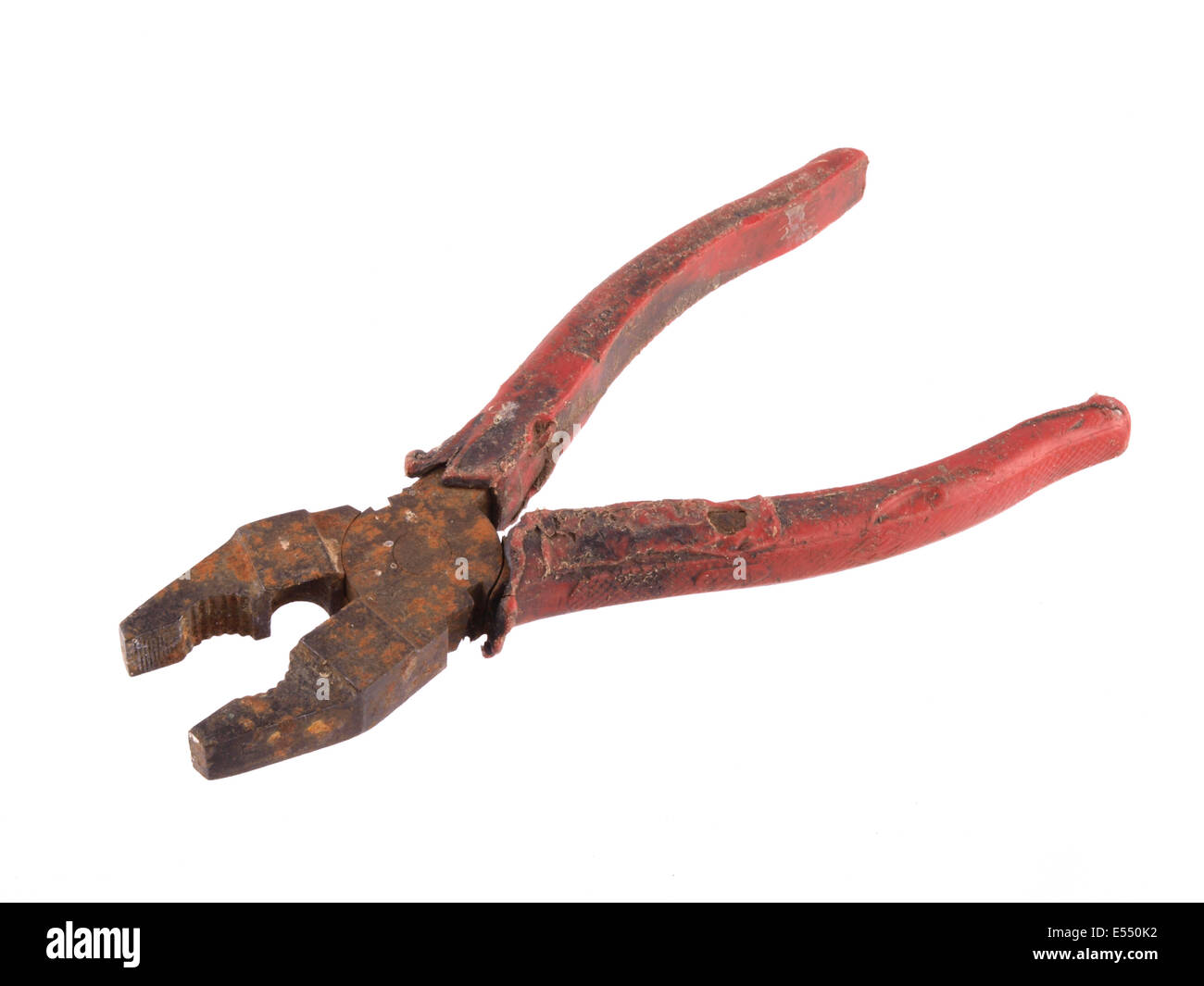 Close up of  old rusty pliers on a white background. Stock Photo