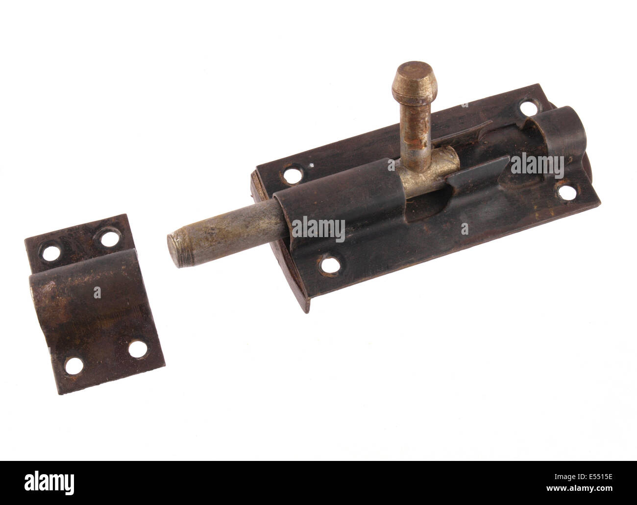 Close up of bolt as used to hold a door shut. Stock Photo