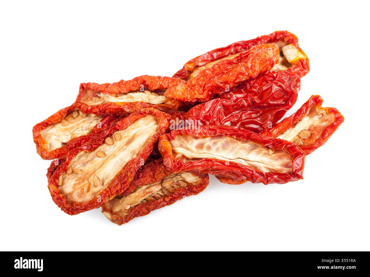 Dried tomatoes isolated on white background. Stock Photo