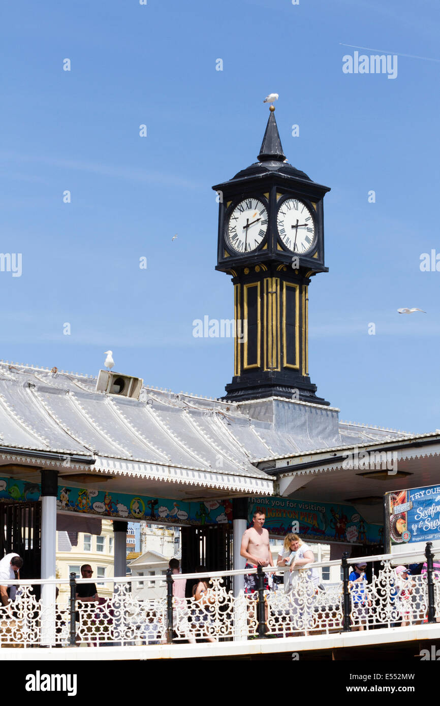 Palace pier clock tower, Brighton, England, UK Stock Photo Alamy