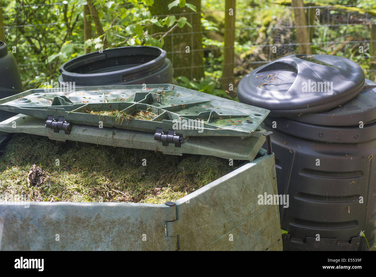 Mowed grass in garden compost bins, Kirk House, Chipping, Preston