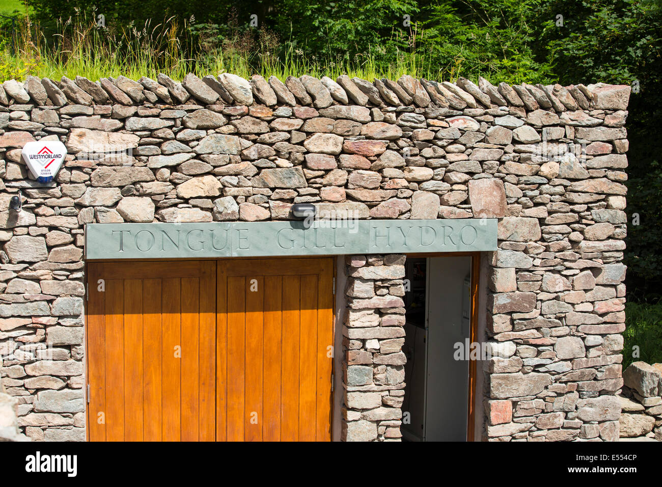 The new Tongue Gill hydro turbine, in Grasmere, Lake District, UK. Stock Photo