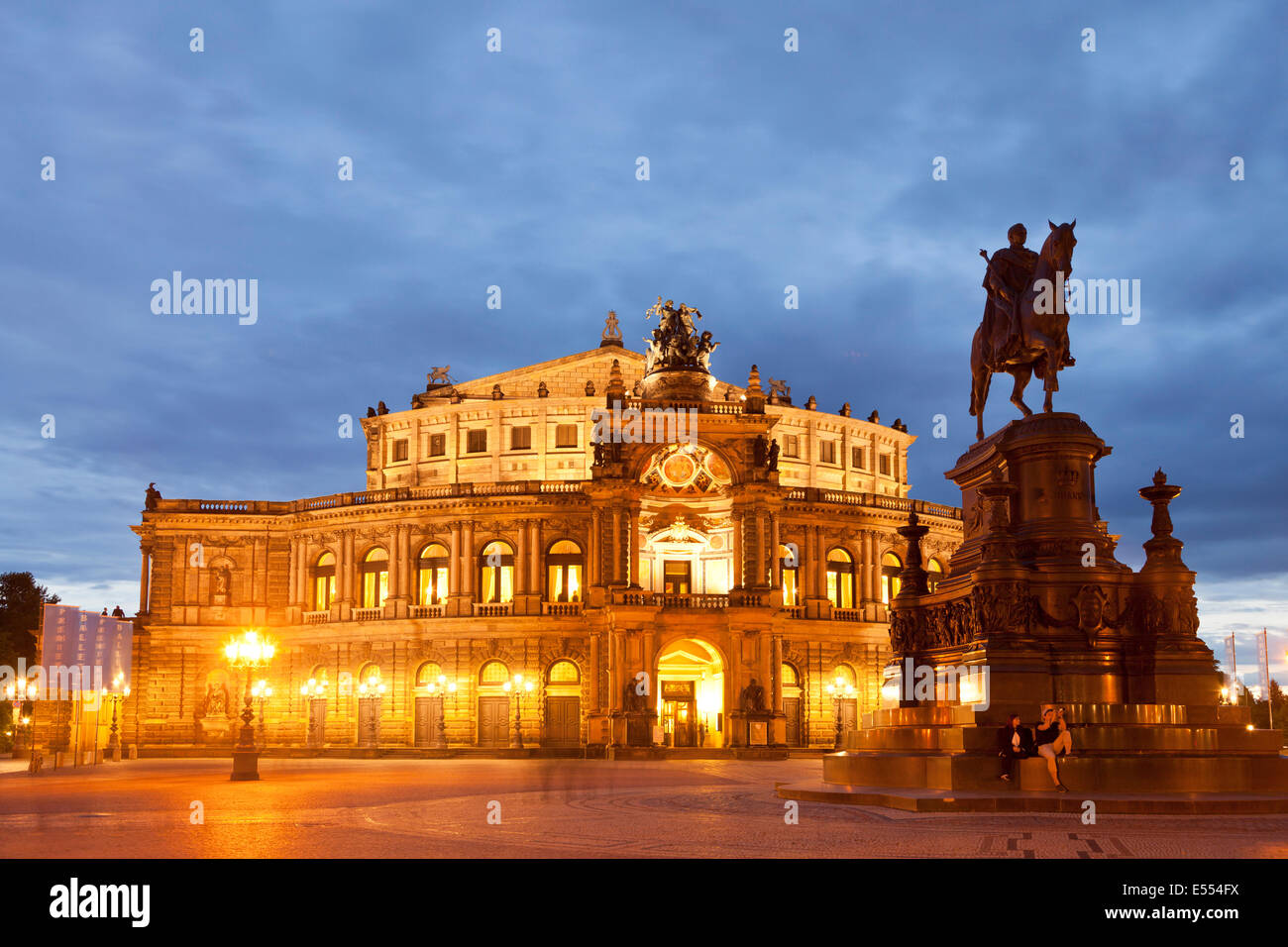 opera house Semperoper and Statue Of King Johann on Theater square in