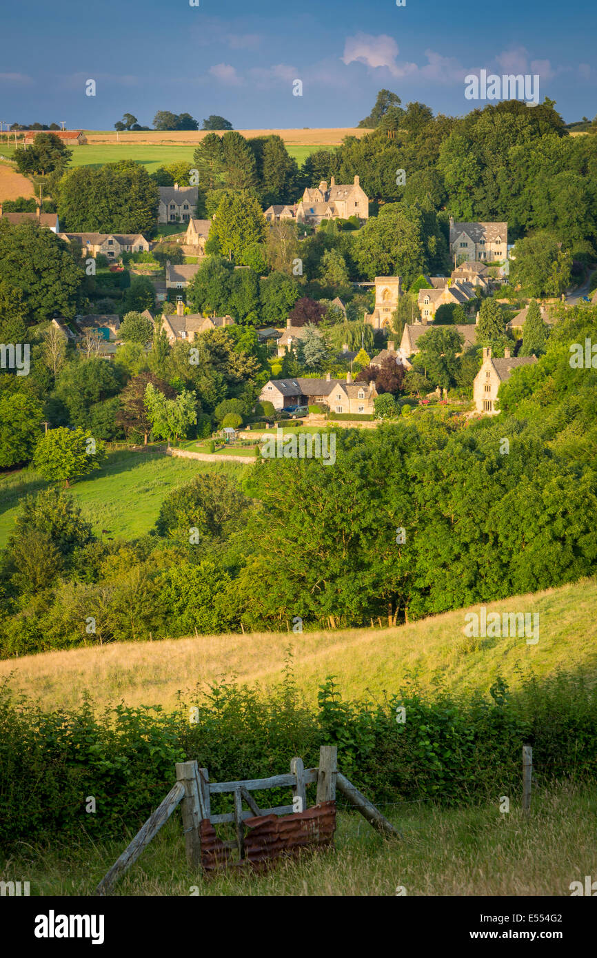 Evening view over Snowshill, the Cotswolds, Gloucestershire, England Stock Photo